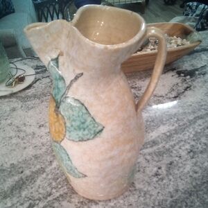 Handcrafted Ceramic Pitcher with Floral Design. Signed by Sanguino Toledo.